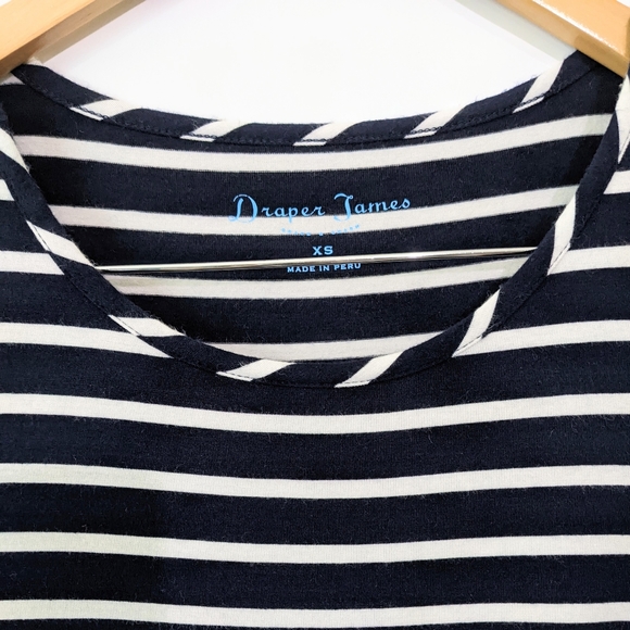 DRAPER JAMES Peplum Sailor 3/4 Sleeve Stripe Navy Blue White Blouse Top Shirt - Picture 4 of 8
